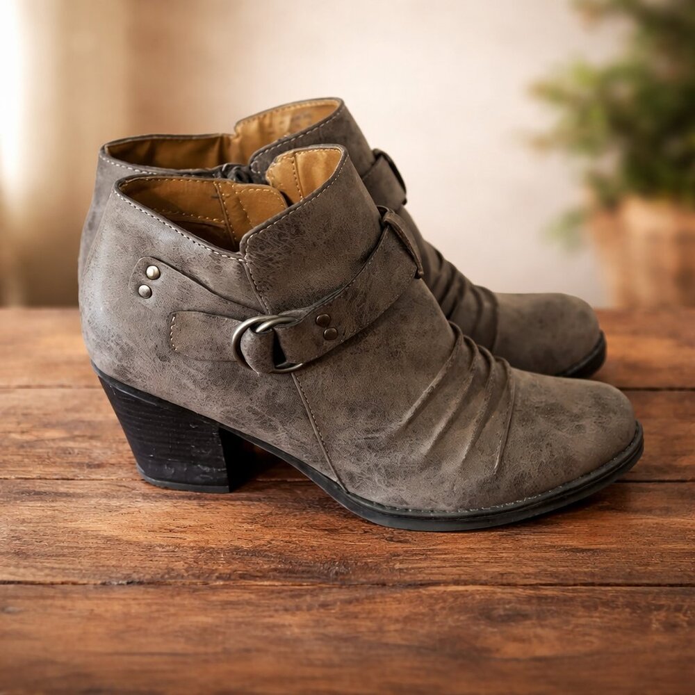 Taupe Buckle Ankle Boots Western Moto Boho Women’s 9